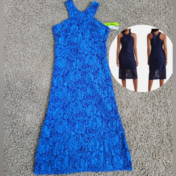 Sam Edelman Dresses & Skirts - NWT Sam Edelman Sleeveless Criss Cross Lace Sheath Dress Size 6 Blueberry
